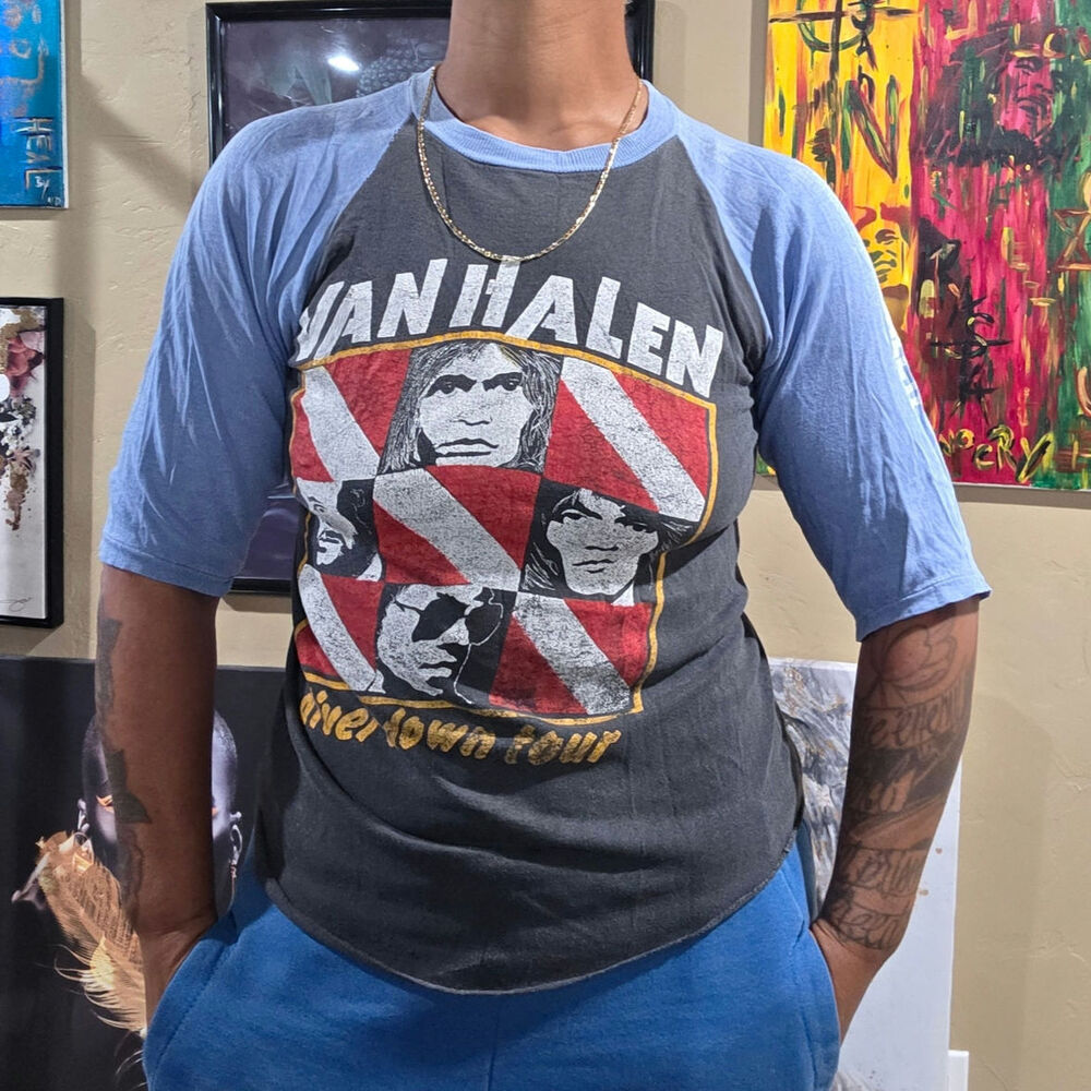 80s Van Halen Vintage Double Sided Grunge Rock Band Raglan Tee Size Medium